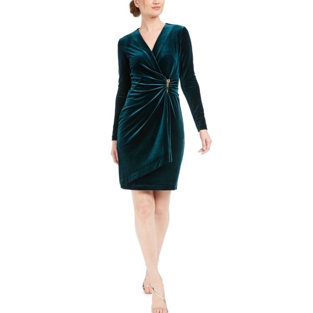 Calvin Klein® Velvet Long Sleeve Belted Dress